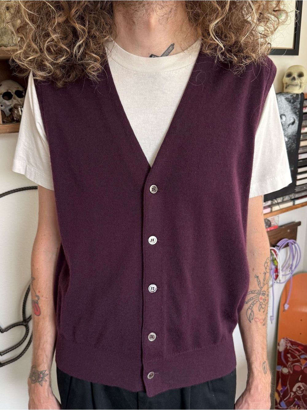Vintage 80s Burgundy Wool Blend Knit Sweater Vest ~ Size Large
